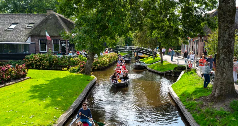 Giethoorn Netherlands 13 September 2020 Tourists Sailing Rented Boats Canal
