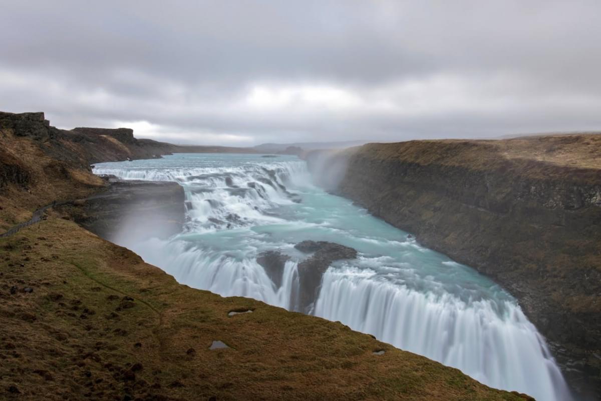 aerial view of gullfoss falls in iceland