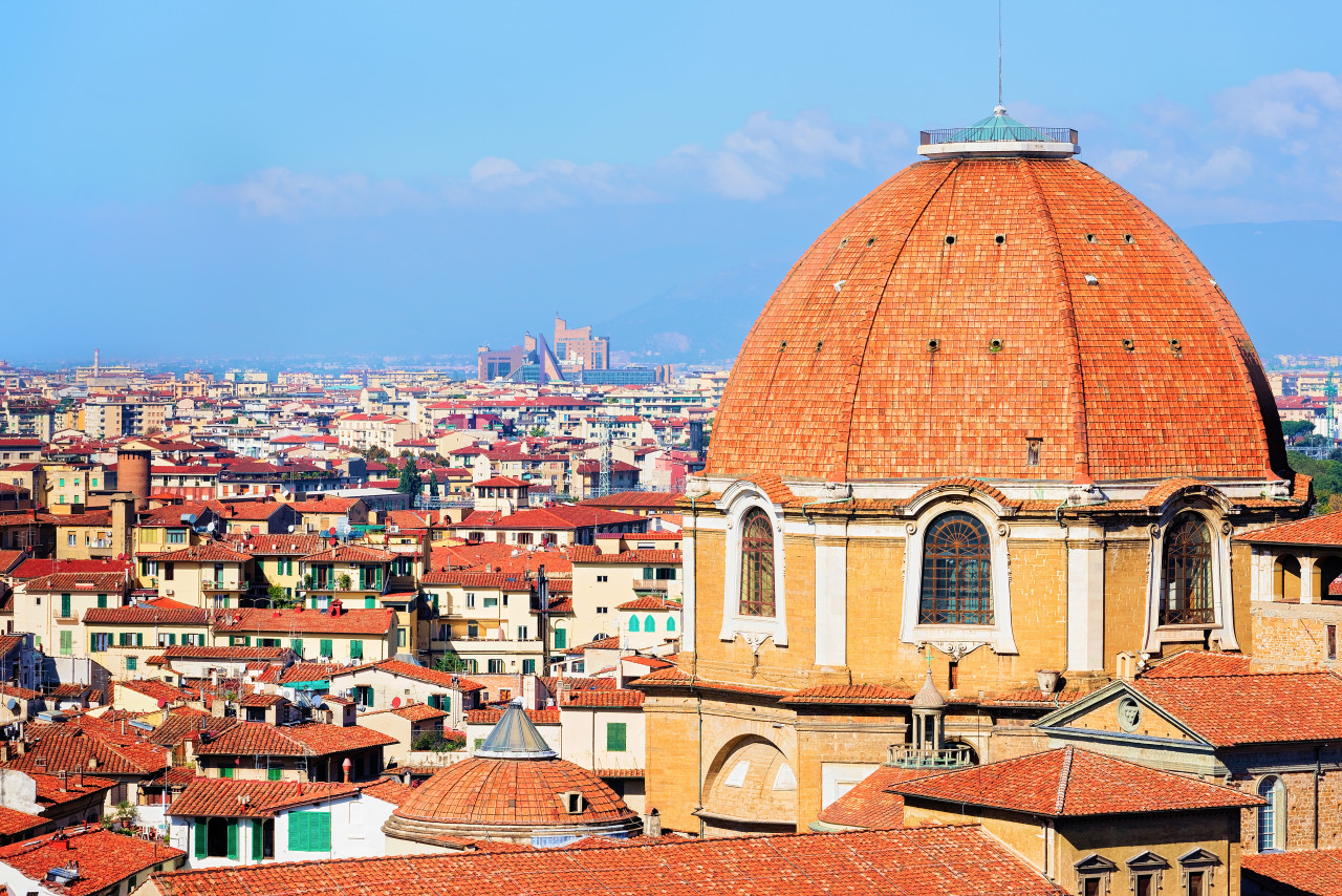cityscape with medici chapel old town florence italy
