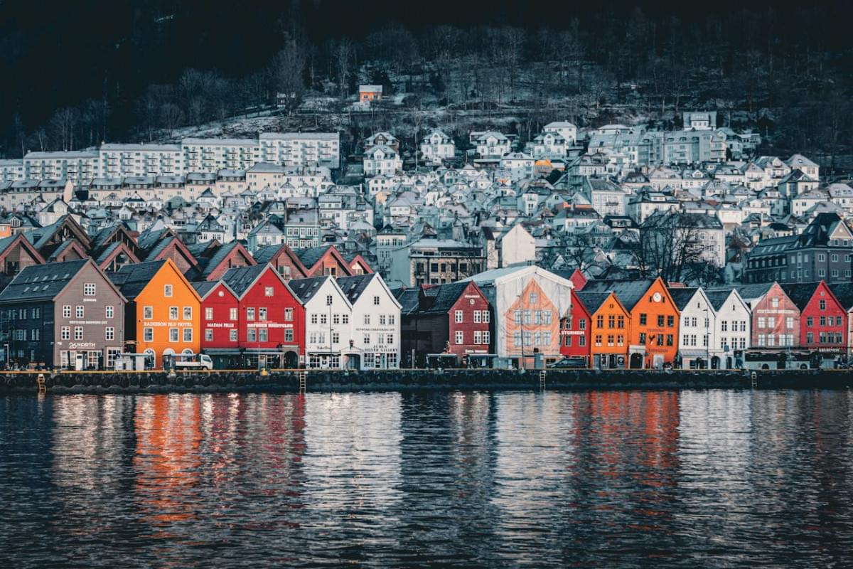 colorful houses in bryggen in bergen city in norway