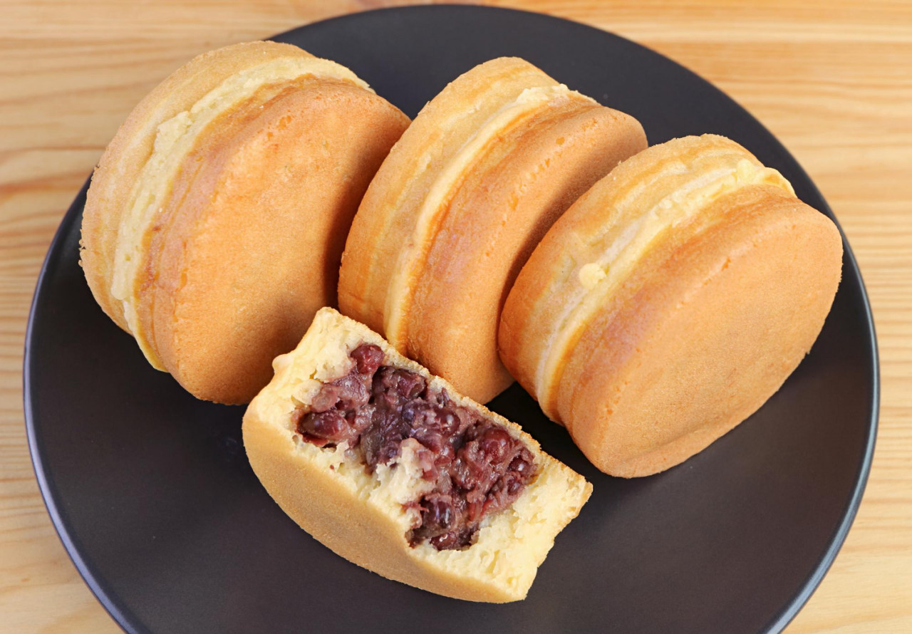 japanese traditional dessert called obanyaki imagawayaki azuki red bean paste filled pan cake