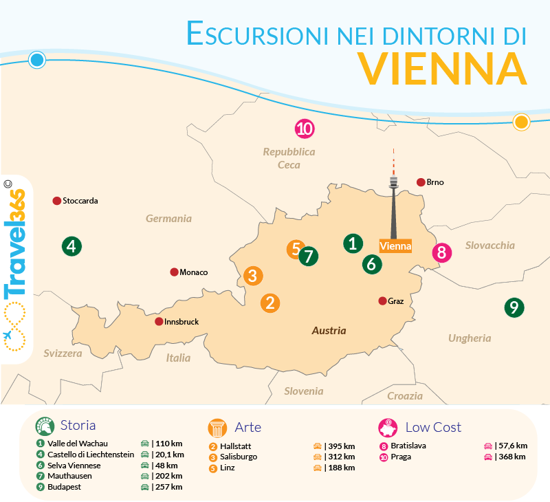Cosa vedere nei dintorni di Vienna - mappa delle escursioni