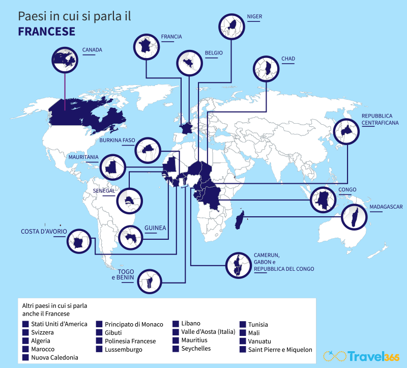 mappa paesi in cui si parla francese