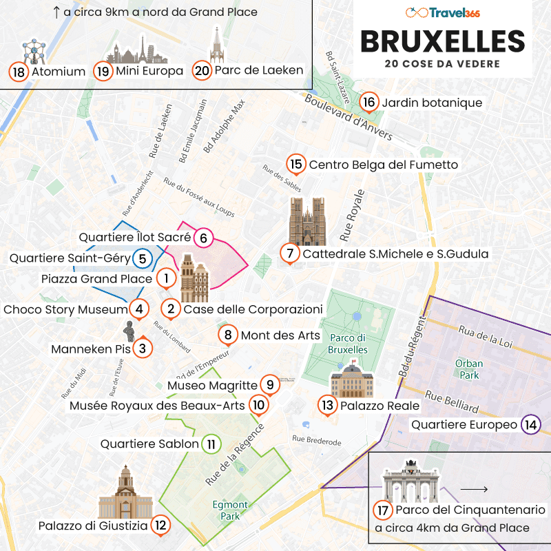 mappa principali attrazioni bruxelles