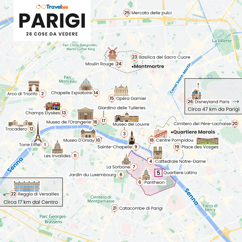 mappa principali attrazioni monumenti parigi 1
