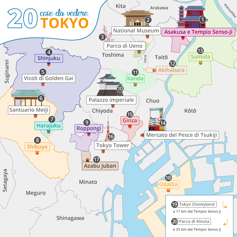 mappa principali attrazioni tokyo
