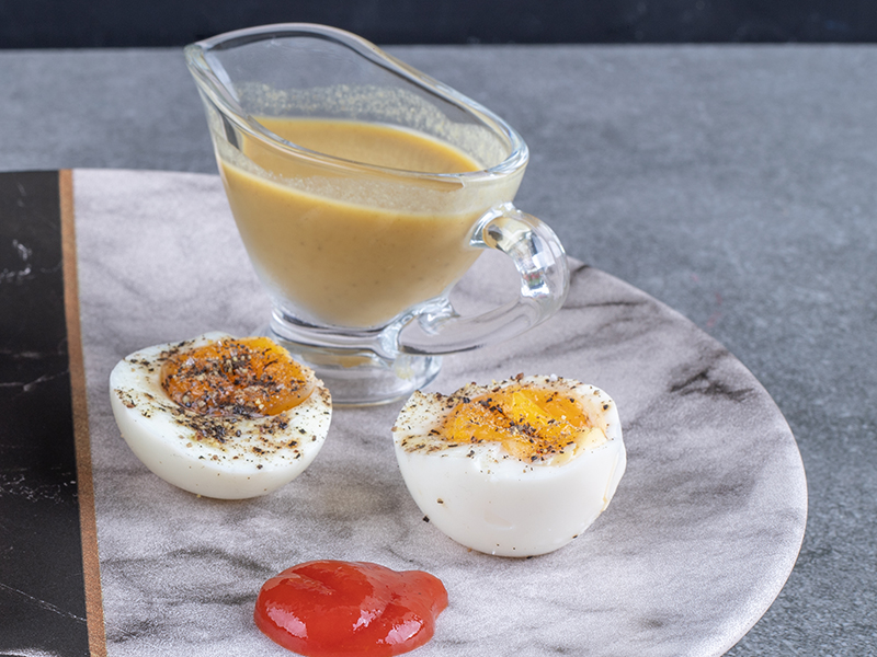 marble plate with boiled egg toast high quality photo