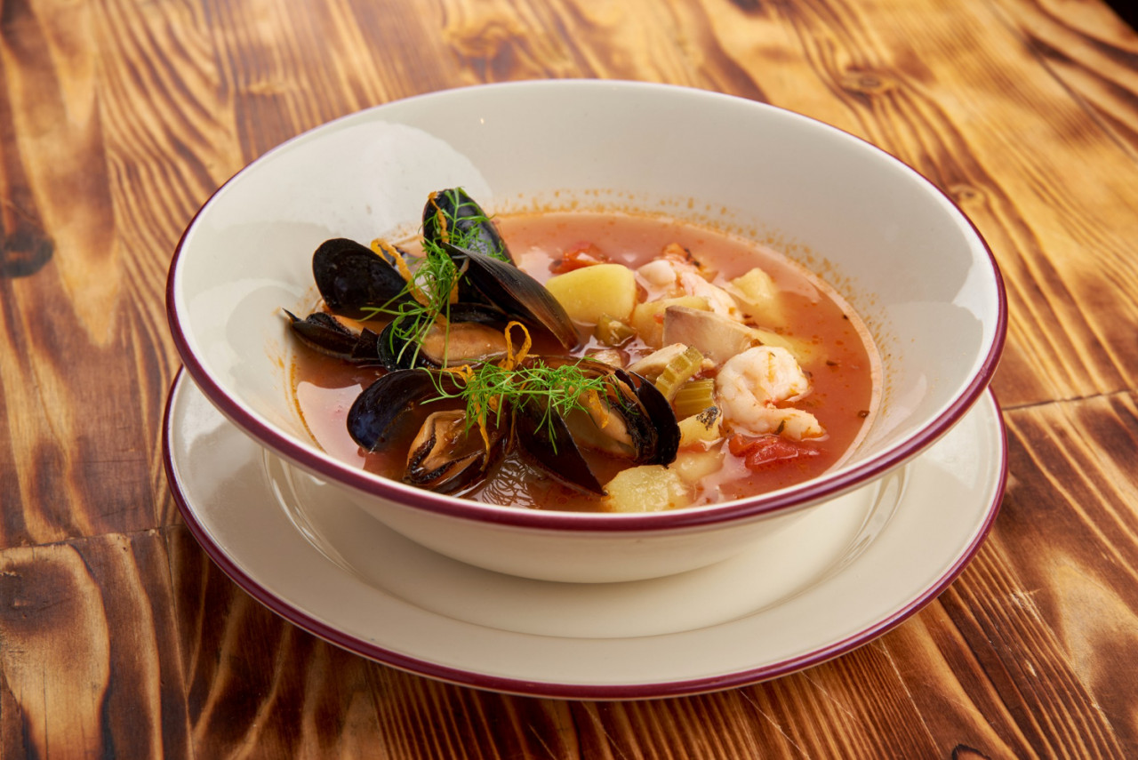 mussel soup with shrimps potatoes