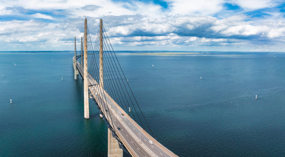 panoramic aerial close up view oresund bridge baltic sea malmo city i
