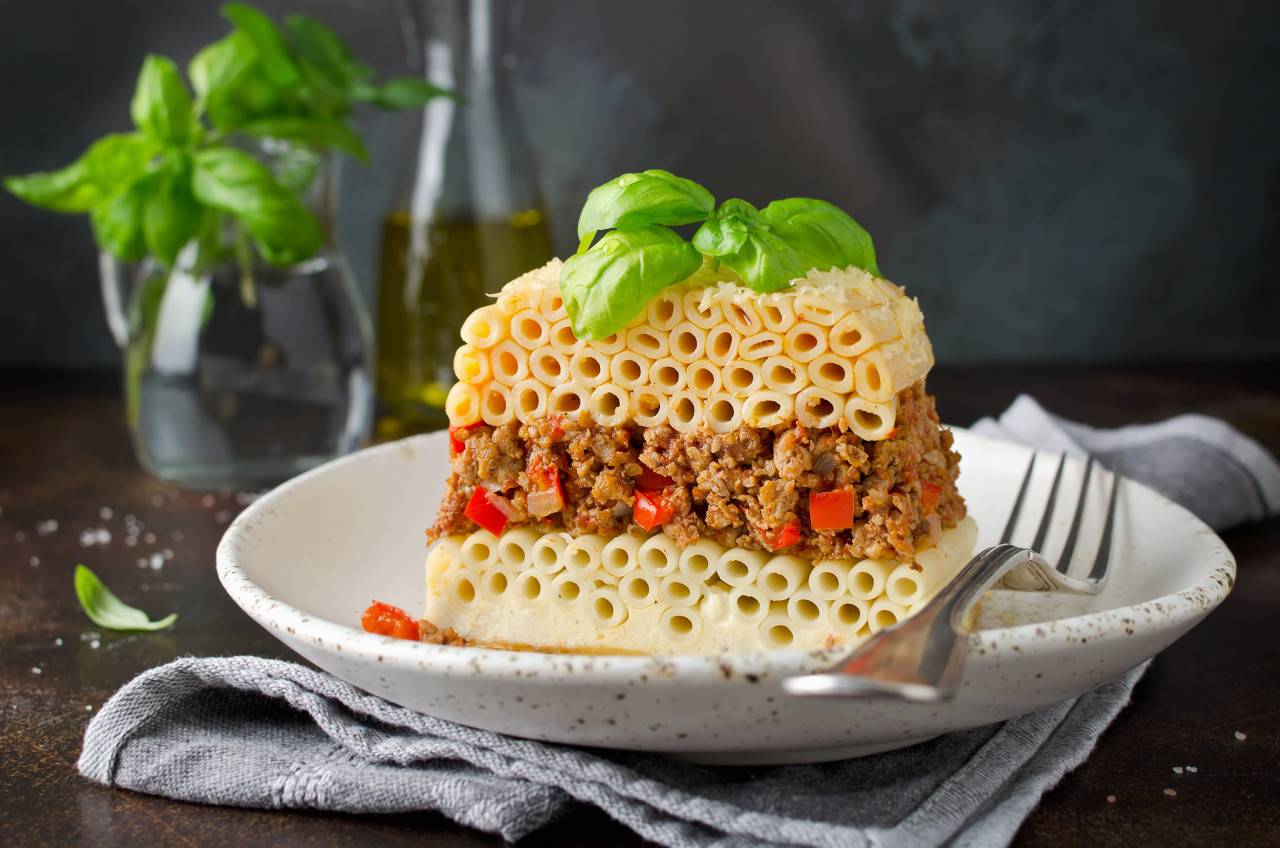 pastitsio casserole with pasta minced meat