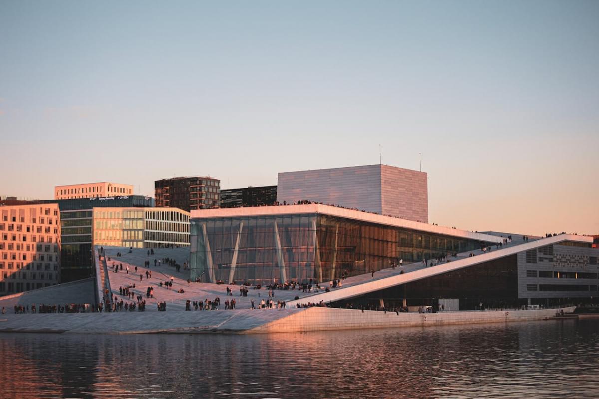waterfront view of oslo opera house in norway