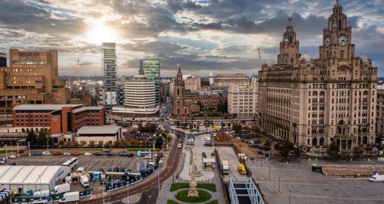 Aerial View Liverpool Skyline United Kingdom