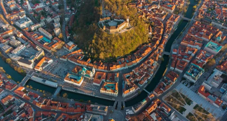 Aerial View Of A Town In Slovenia