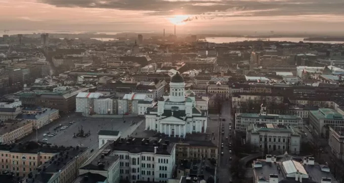 Aerial View Of City During Sunset