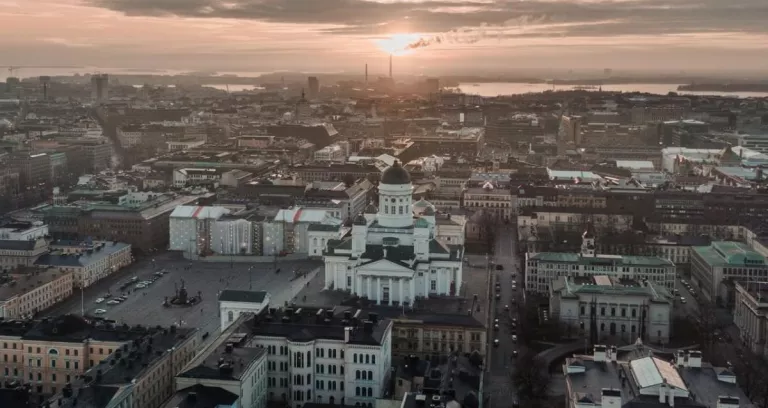 Aerial View Of City During Sunset