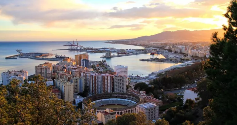 Aerial View Of Malaga Spain At Sunset