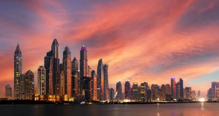 Amazing Dubai Marina Skyline At Sunset United Arab Emirates 1