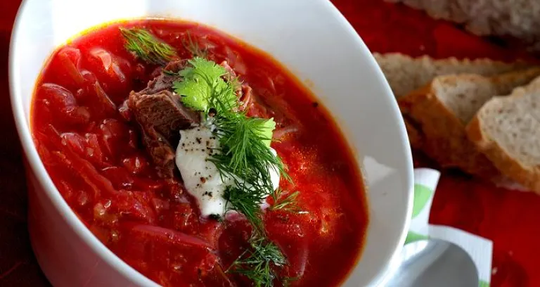 Russian Borscht With Beef And Sour Cream