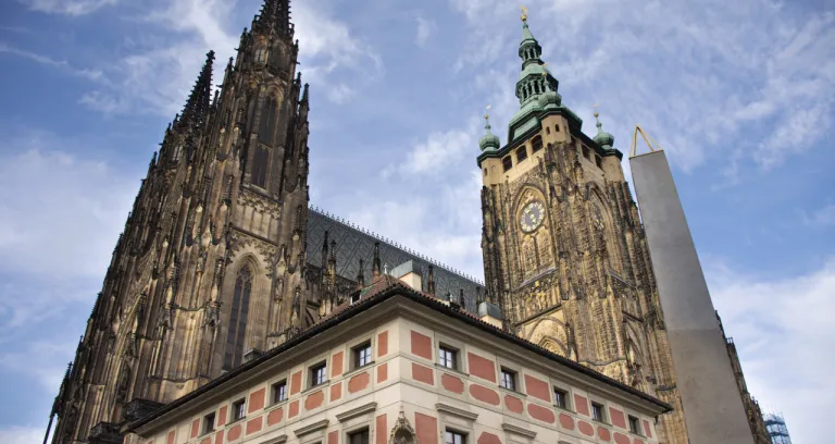 Classic Vintage Retro Antique Building Prague Castle Czechia People Foreigner Travelers Walking Travel Visit Take Photo Prague Czech Republic 2