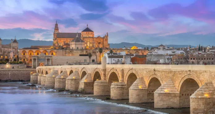Cordoba Spain Old Town Seen From River Sunset
