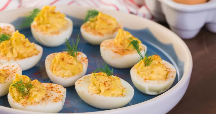 Deviled Eggs Garnished With Fresh Dill