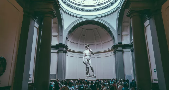 Florence Italy June 24 2018 Panoramic View Hall With Sculpture Is David By Italian Artist Michelangelo Created 1501 1504 Academy Fine Arts Florence 1