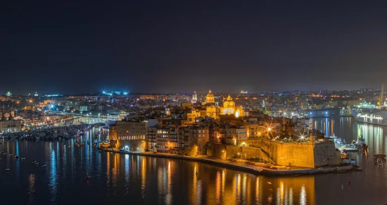 Grand Harbour Illuminated At Night Malta