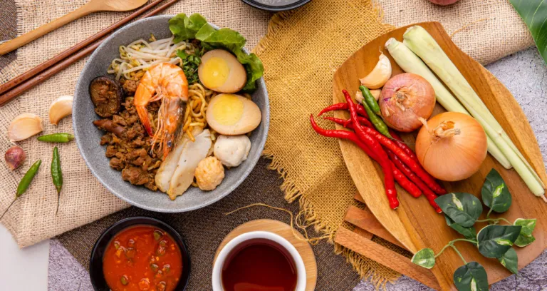 Hokkien Mee Are Tossed In Pork Lard And Served With Fish Balls Shrimp