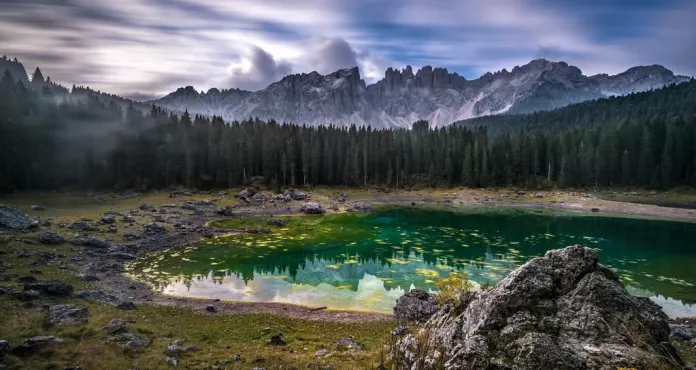 Lake Of Carezza In Val D Ega Valley South Tyrol Italy Is Known Is Known As Lec De Ergobando The Rainbow Lake