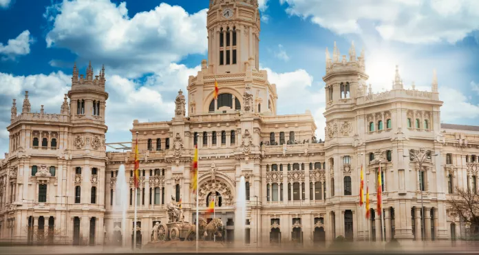 Madrid City Hall Building Plaza De Cibeles Spain Selective Focus