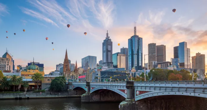 Melbourne City Skyline At Twilight In Australia 1