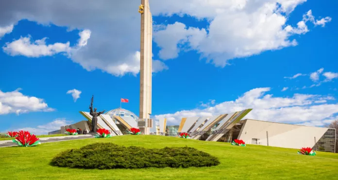 Minsk Belarus May 06 2016 Minsk Hero City Obelisk Belarusian Great Patriotic War Museum Is Museum Center Minsk Belarus