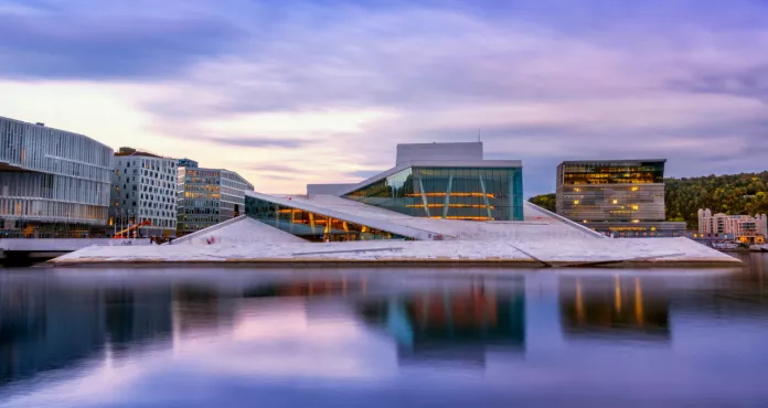National Oslo Opera House With Water Reflection Oslo Norway