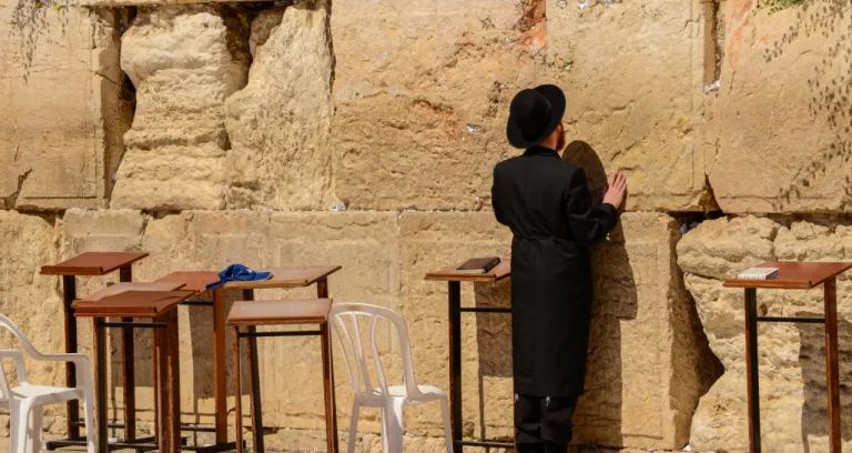 Orthodox Jewish Man Praying Western Wall Jerusalem Israel