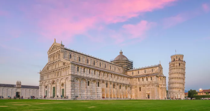Pisa Cathedral Leaning Tower Sunny Day Pisa Italy