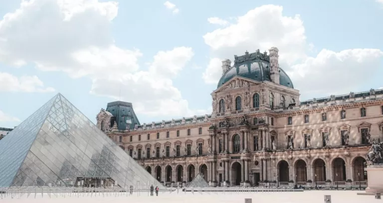 Scenery Of Landmark Glass Pyramid On Louvre Museum Square