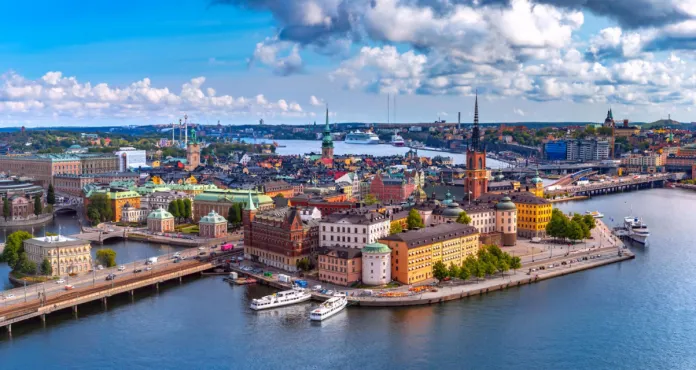scenic summer aerial panoramic view gamla stan old town stockholm capital sweden