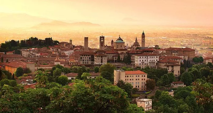 Sunrise At Bergamo Old Town Lombardy Italy
