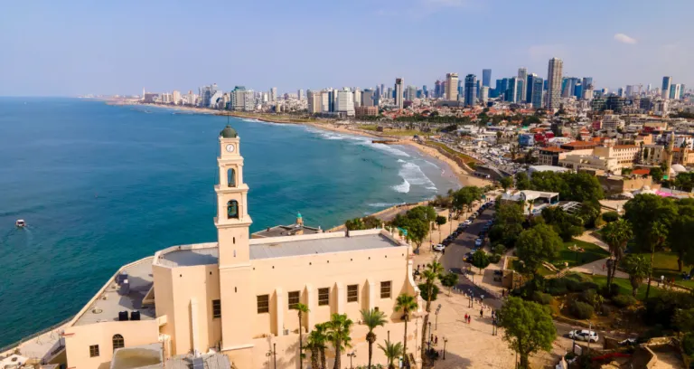 Tel Aviv Jaffa View From Modern City With Skyscrapers Old City