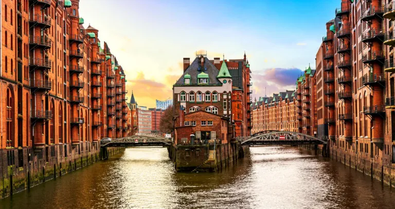 The Warehouse District Speicherstadt During Sunset In Hamburg Germany Old Warehouses In Hafencity Quarter In Hamburg