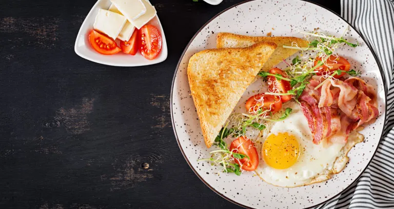 toast egg bacon tomatoes microgreens salad