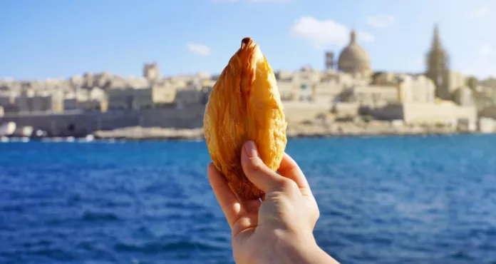 Traditional Savoury Pastry Pastizzi From Malta With Valletta Old Town Background Malta Island