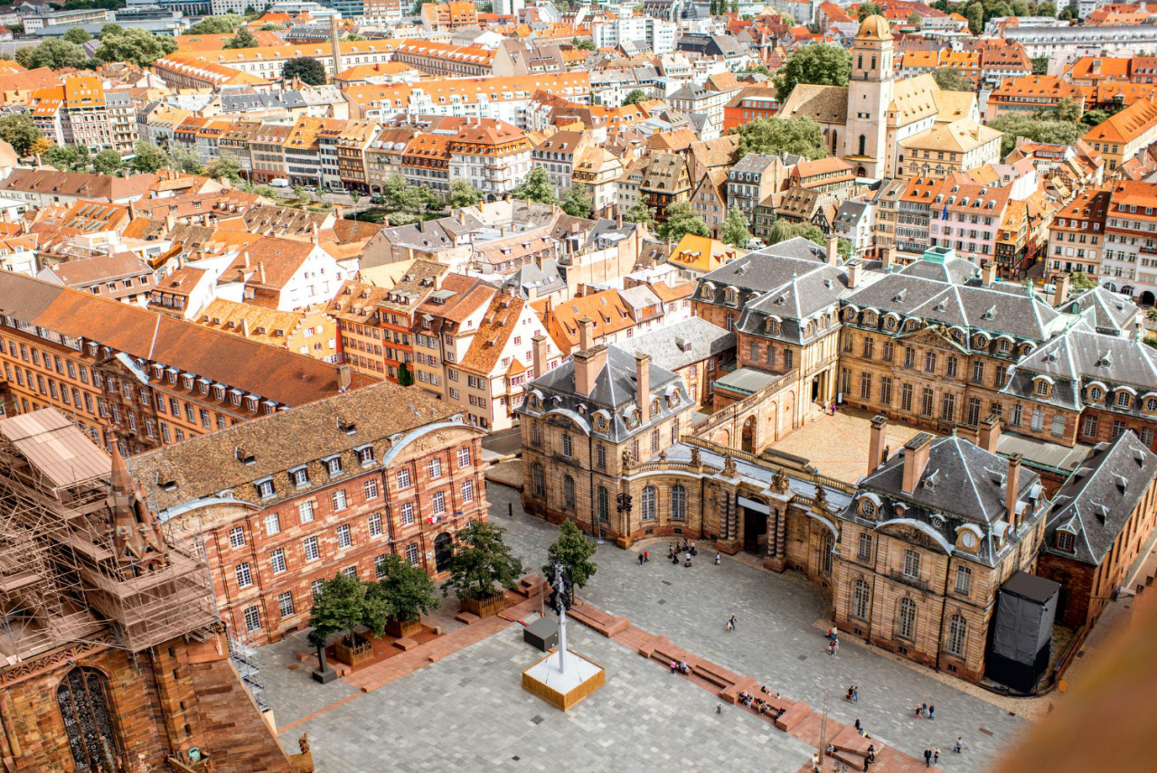 aerial cityscape view old town with chateau square strasbourg city france 1