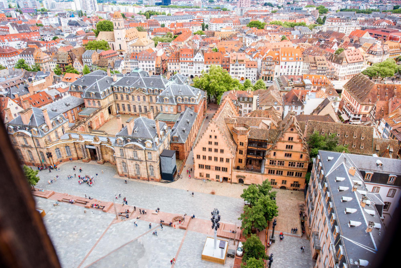 aerial cityscape view old town with chateau square strasbourg city france