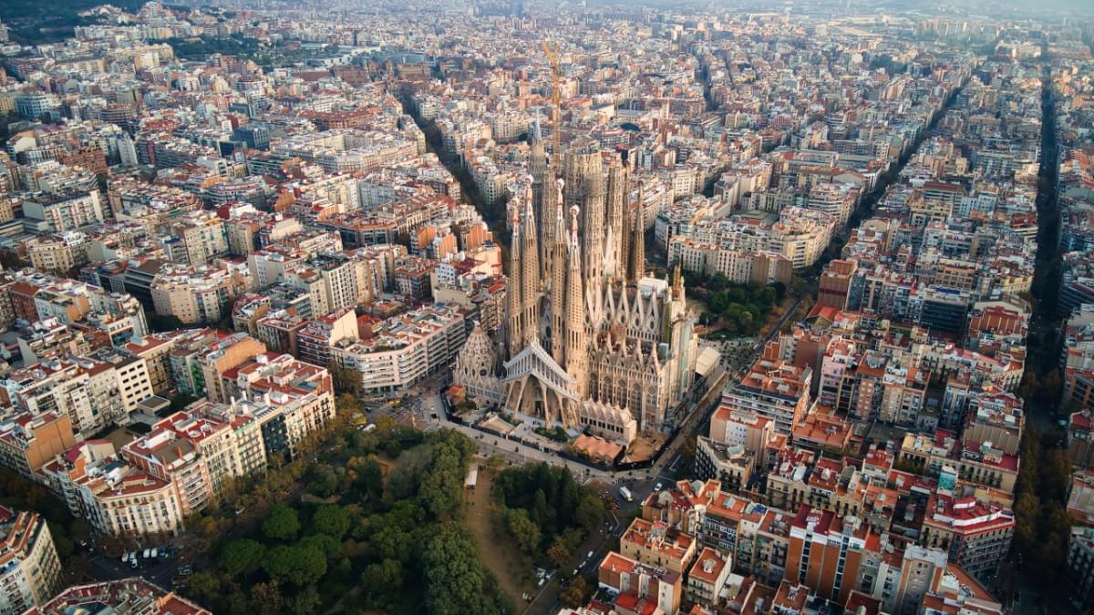 aerial drone view sagrada familia barcelona spain 1