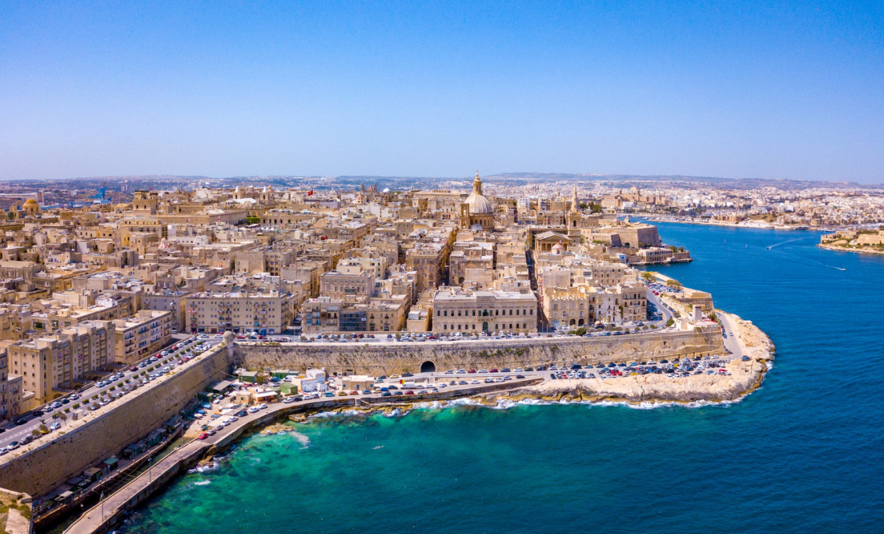 aerial shot ancient city valletta malta