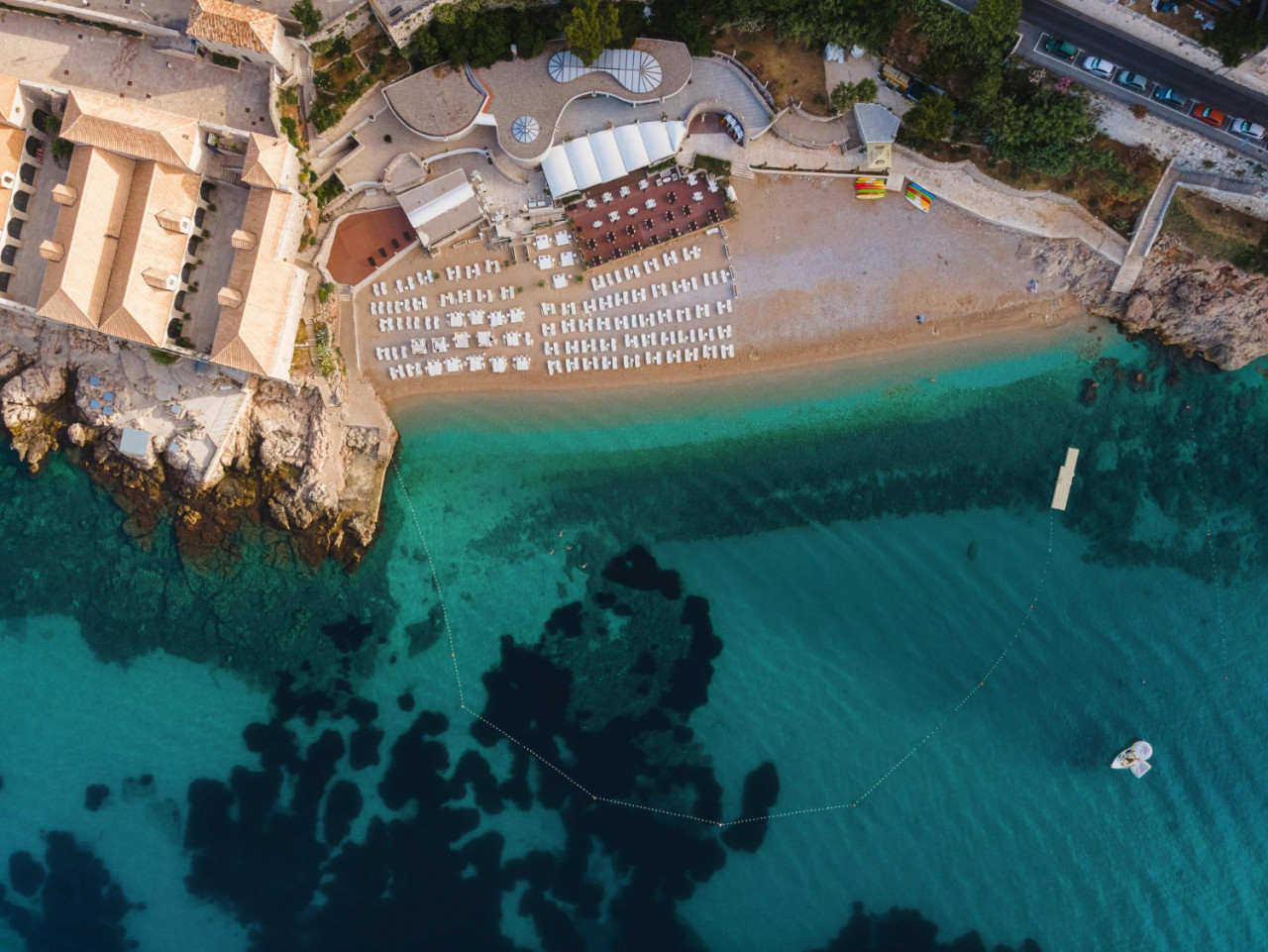 aerial view banje beach dubrovnik town adriatic sea croatia europe top view summer vacation destination