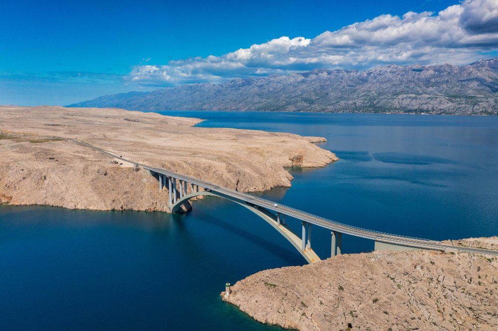 aerial view bridge pag island croatia