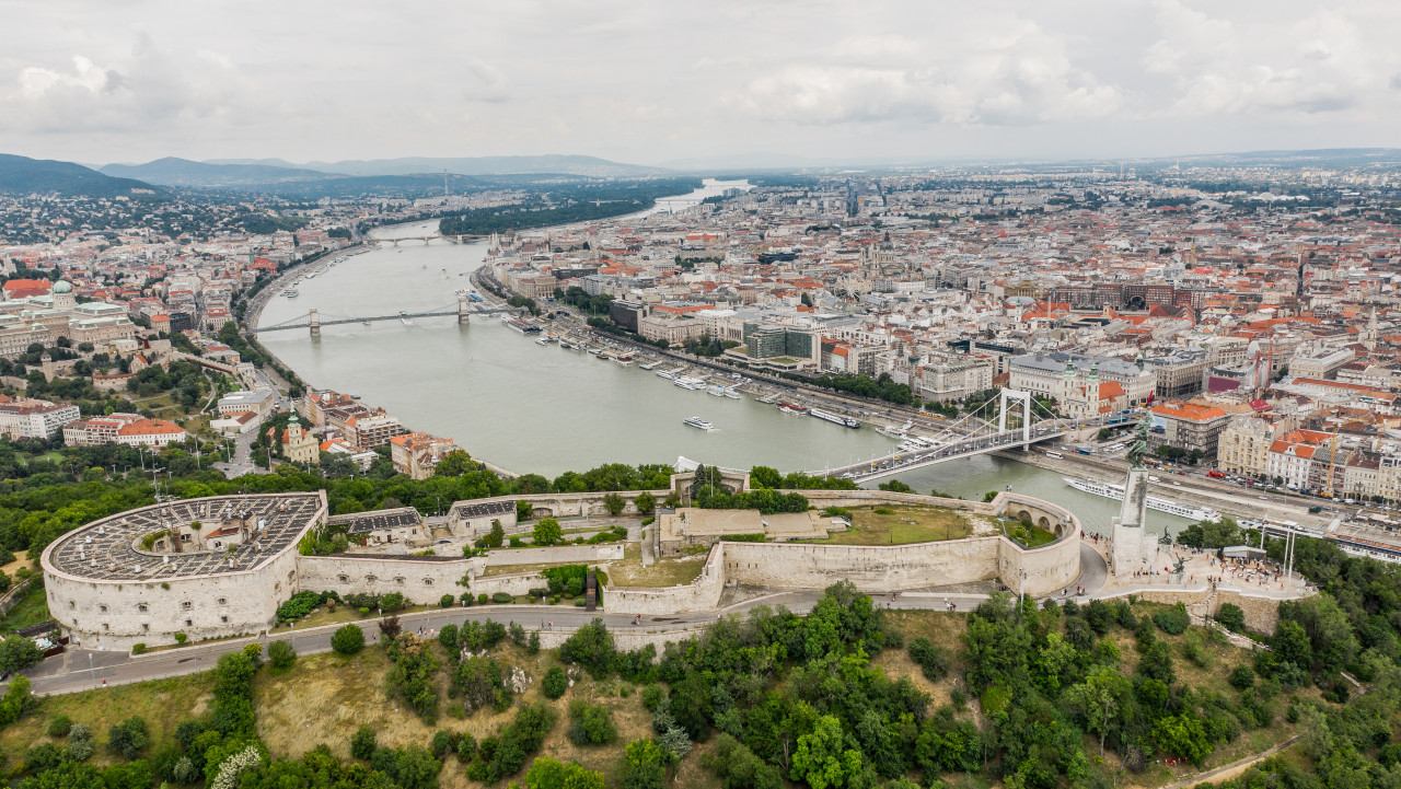 aerial view citadella liberty statue budapest