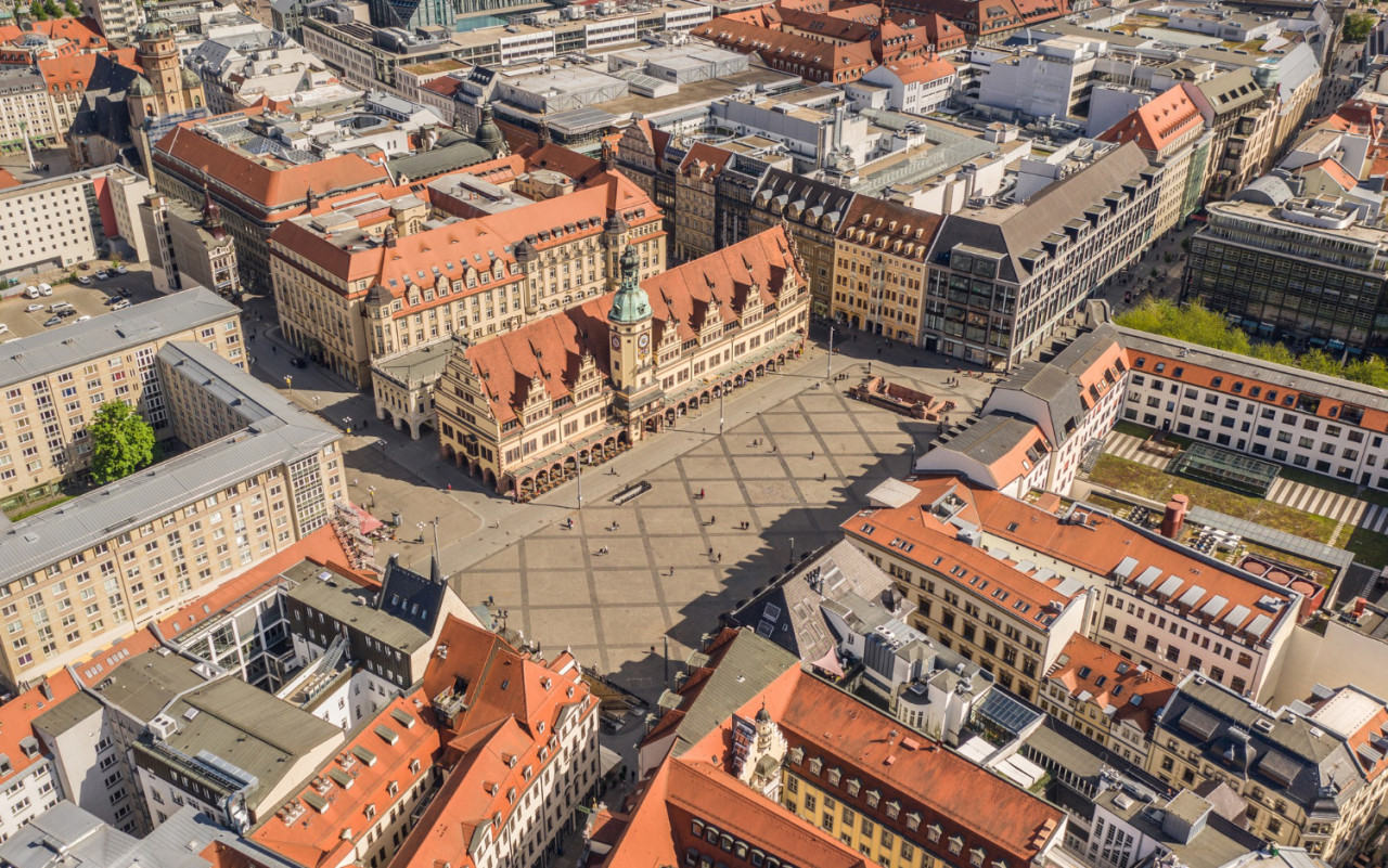 aerial view historical market square leipzig